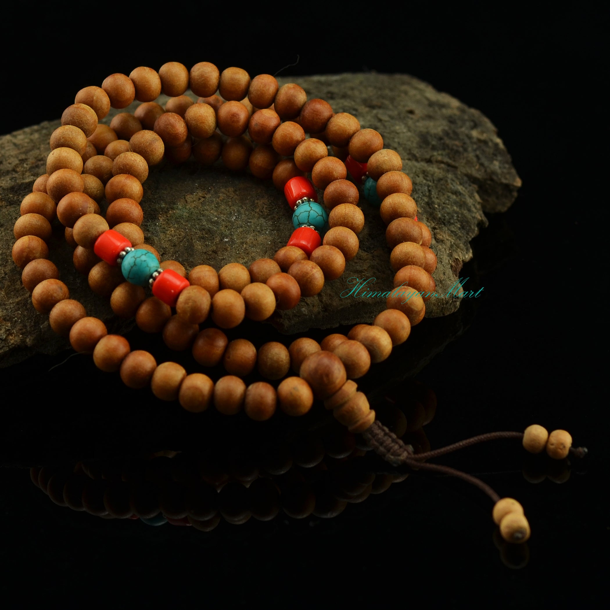 Collana Lunga Etnica Boho In Legno - Mala Tibetana Artigianale Con Perle E Ciondolo Corno Di Pesce, Gioiello Vintage Per Donna