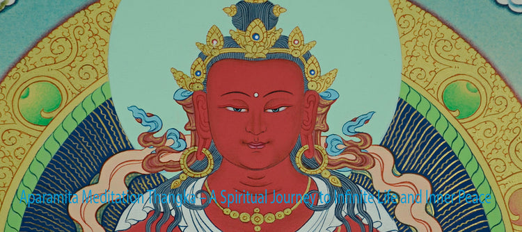 Aparamita Meditation Thangka depicting the Buddha of Infinite Life seated on a lotus throne, symbolizing longevity and inner peace.