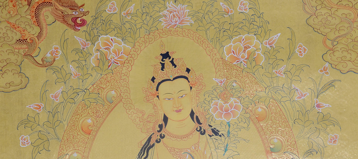 Hand-Painted 24K Gold Maitreya Buddha Thangka Painting