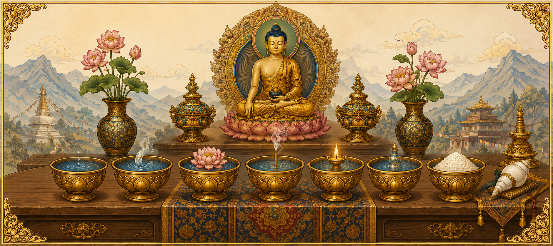 The Offering Bowls Meaning, Symbolism, and Ritual Use of the Traditional Water Offerings in Vajrayana Buddhism