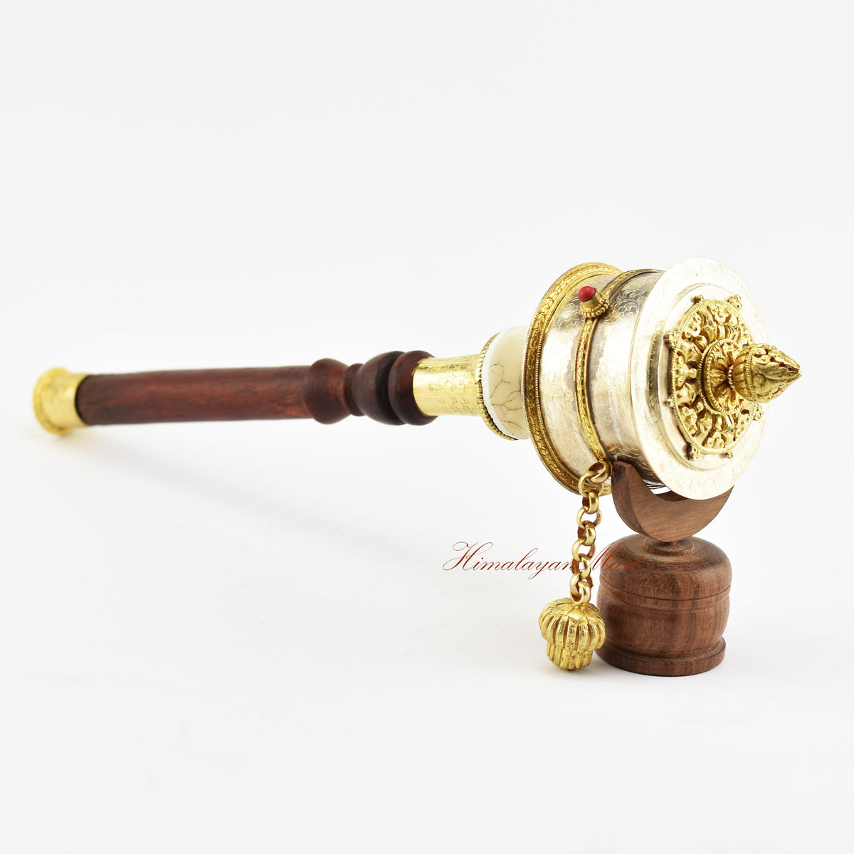 Handcrafted copper and brass hand-held prayer wheel from Nepal