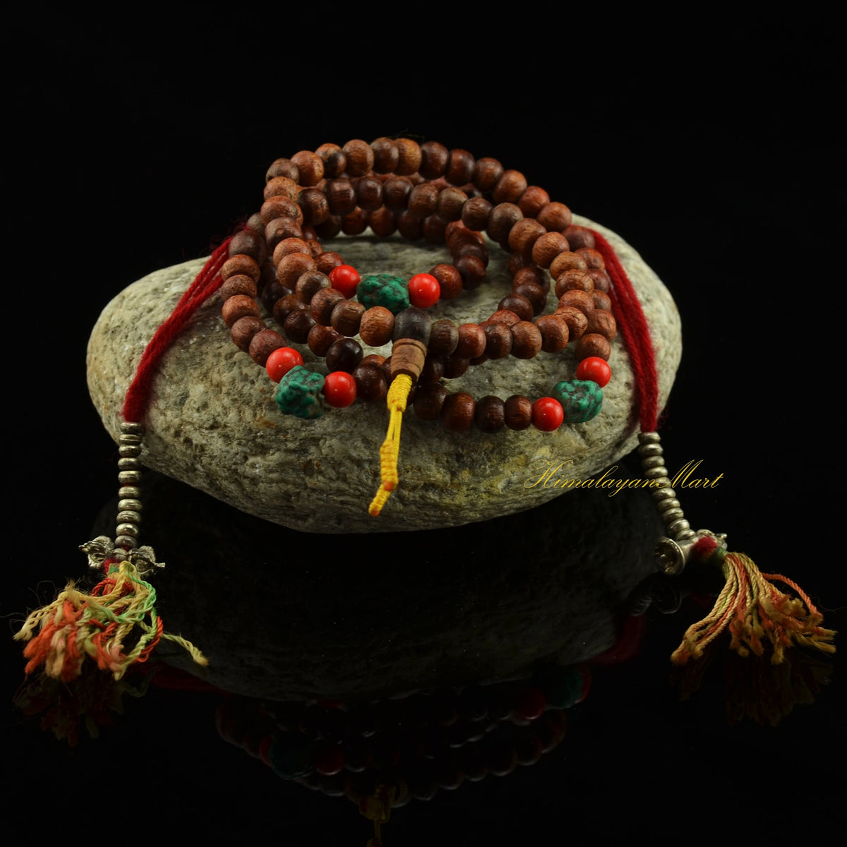 Handcrafted 108-bead Tibetan Buddhist mala with head bead, counters and tassel