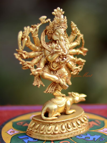 Hindu God 12 Armed Ganesha Statue