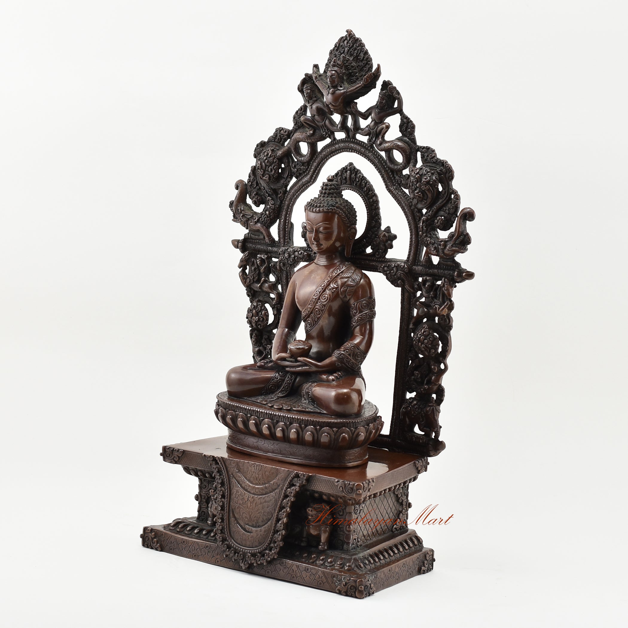 Amitabha Buddha on Throne Statue Left Details