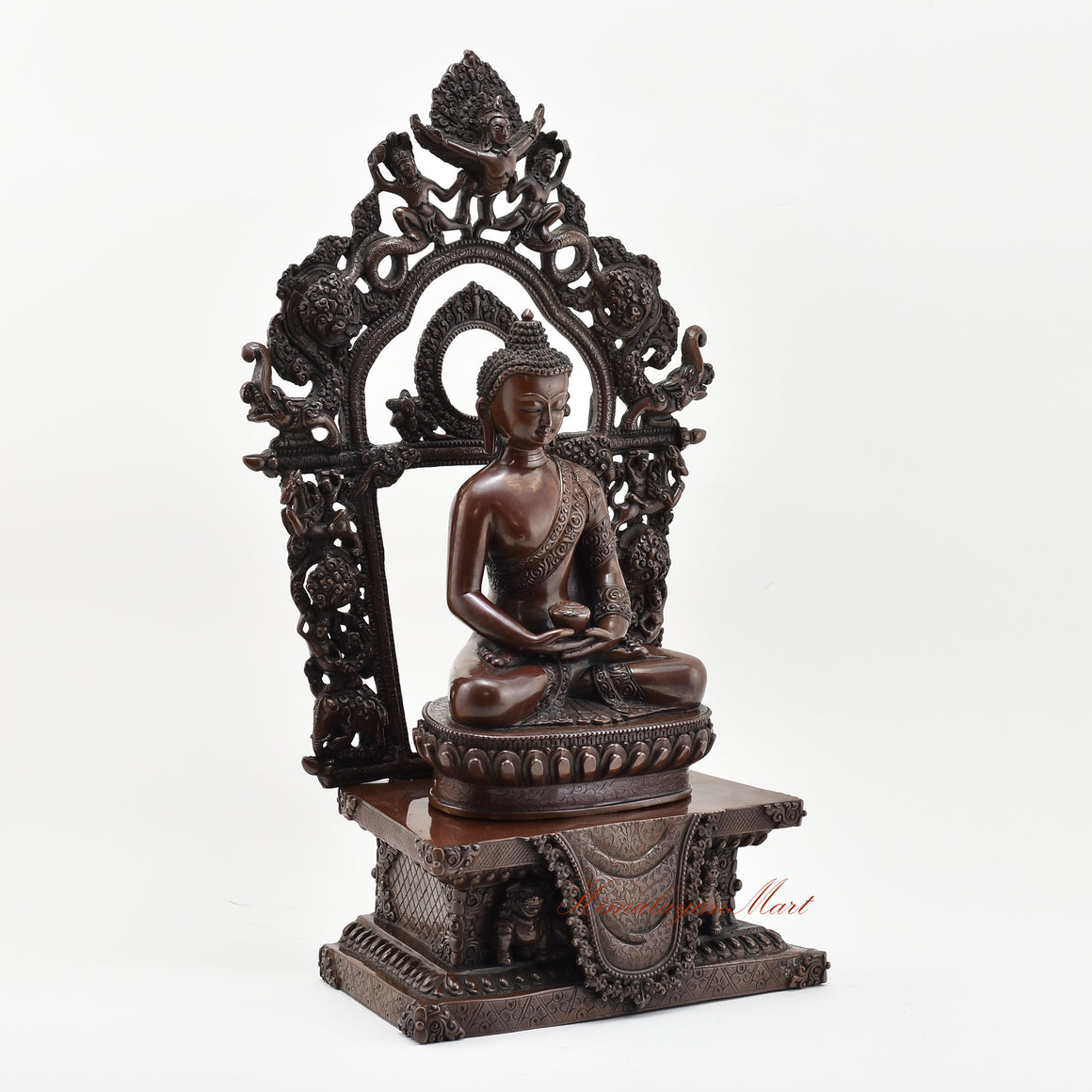 Amitabha Buddha on Throne Statue Right Details