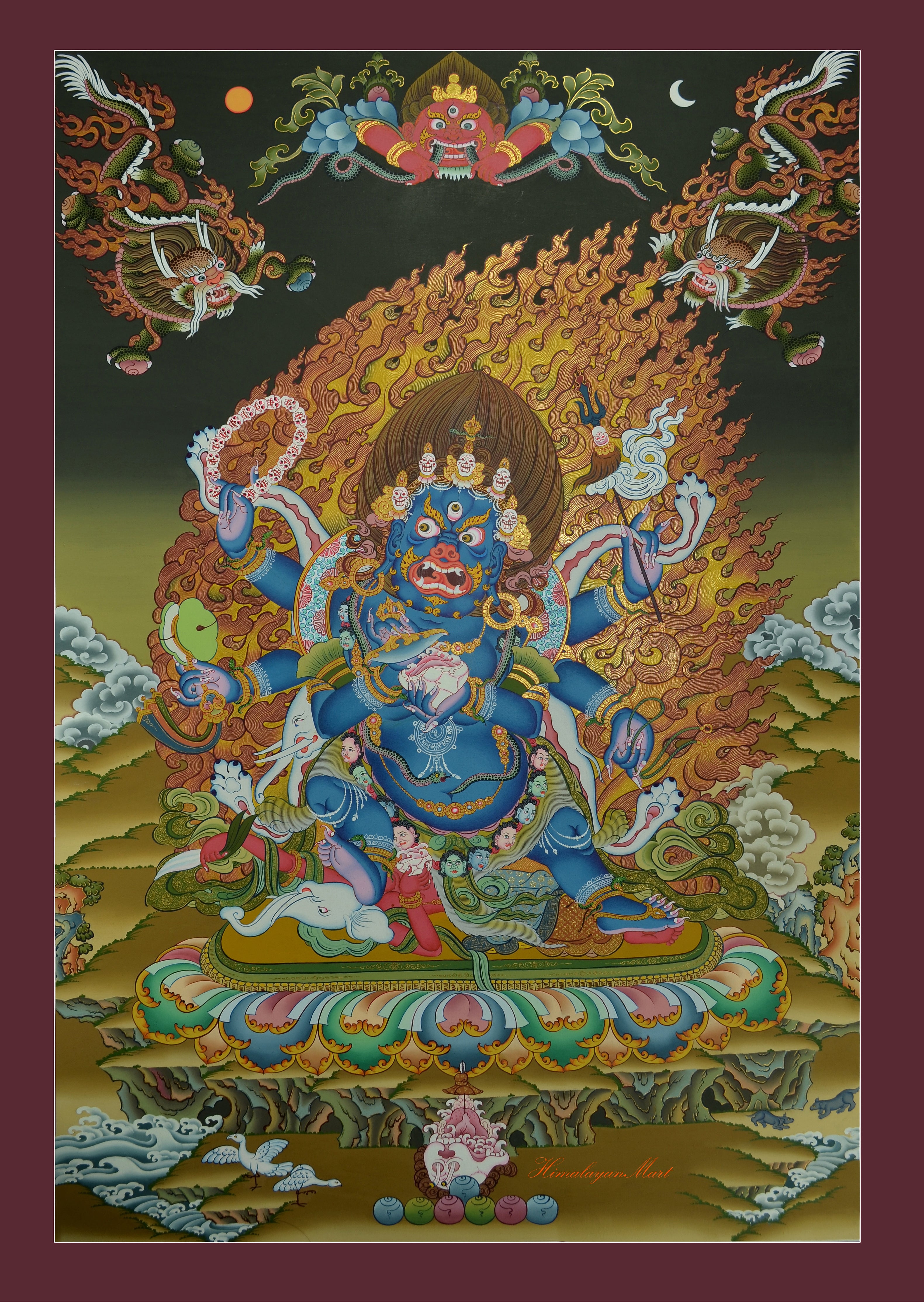 Black Mahakala Thangka Painting | Six-Armed Mahakala – The Protector of Wisdom