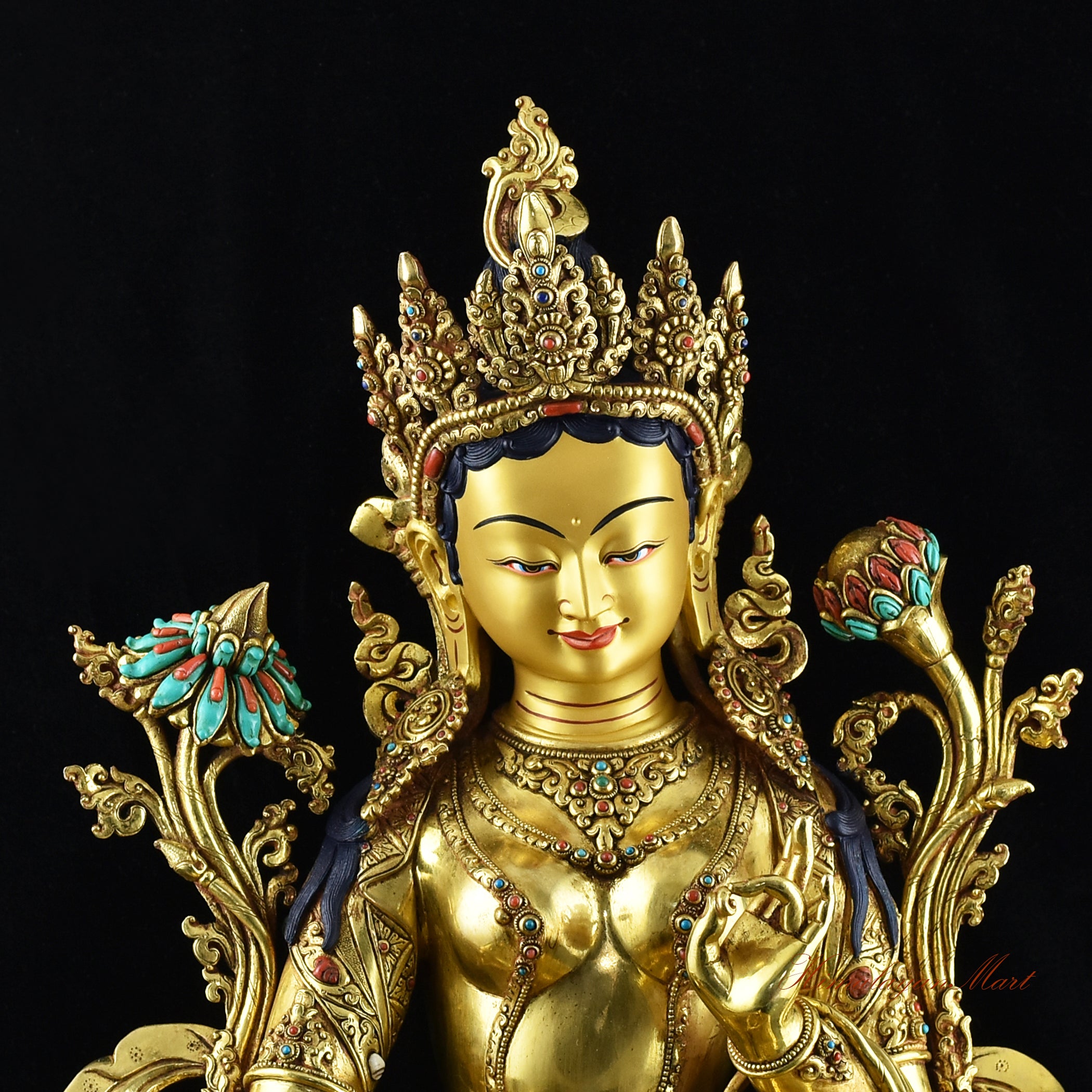 Buddhist Green Tara Statue Face Details