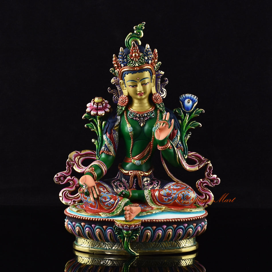 Buddhist Colorful Green Tara Statue