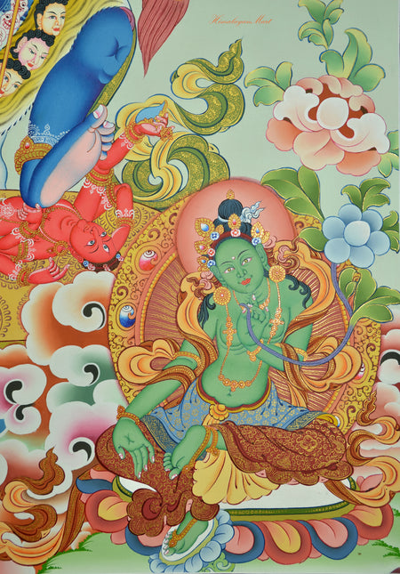 Green Tara Dholma Thangka Painting