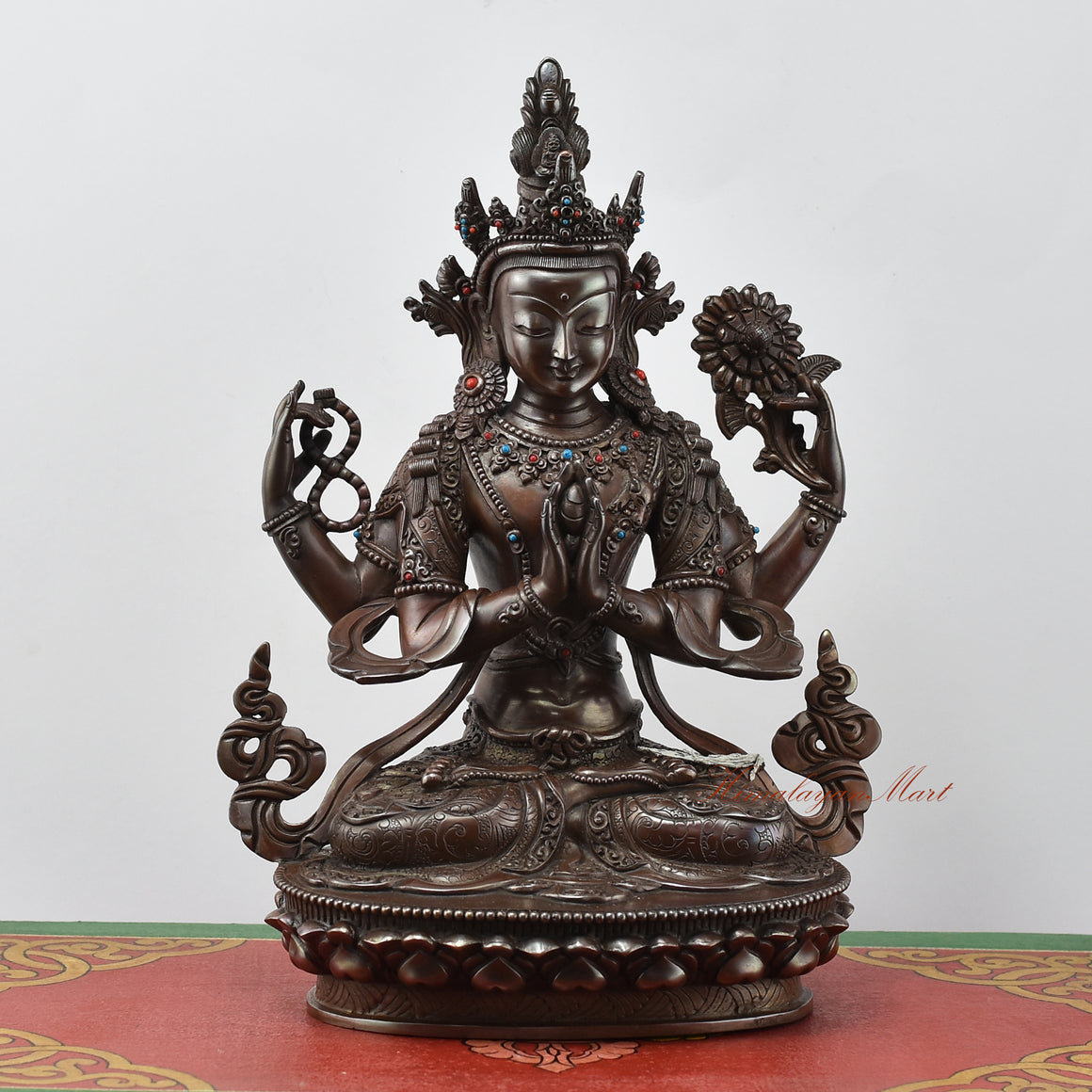 Chenrezig Meditation Statue | Intricately Handcrafted Oxidized Copper Masterpiece from Patan, Nepal