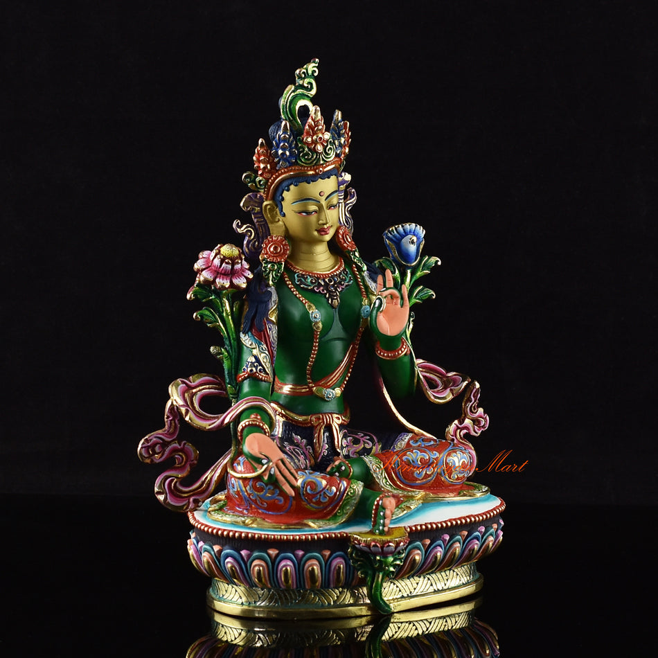 Buddhist Colorful Green Tara Statue