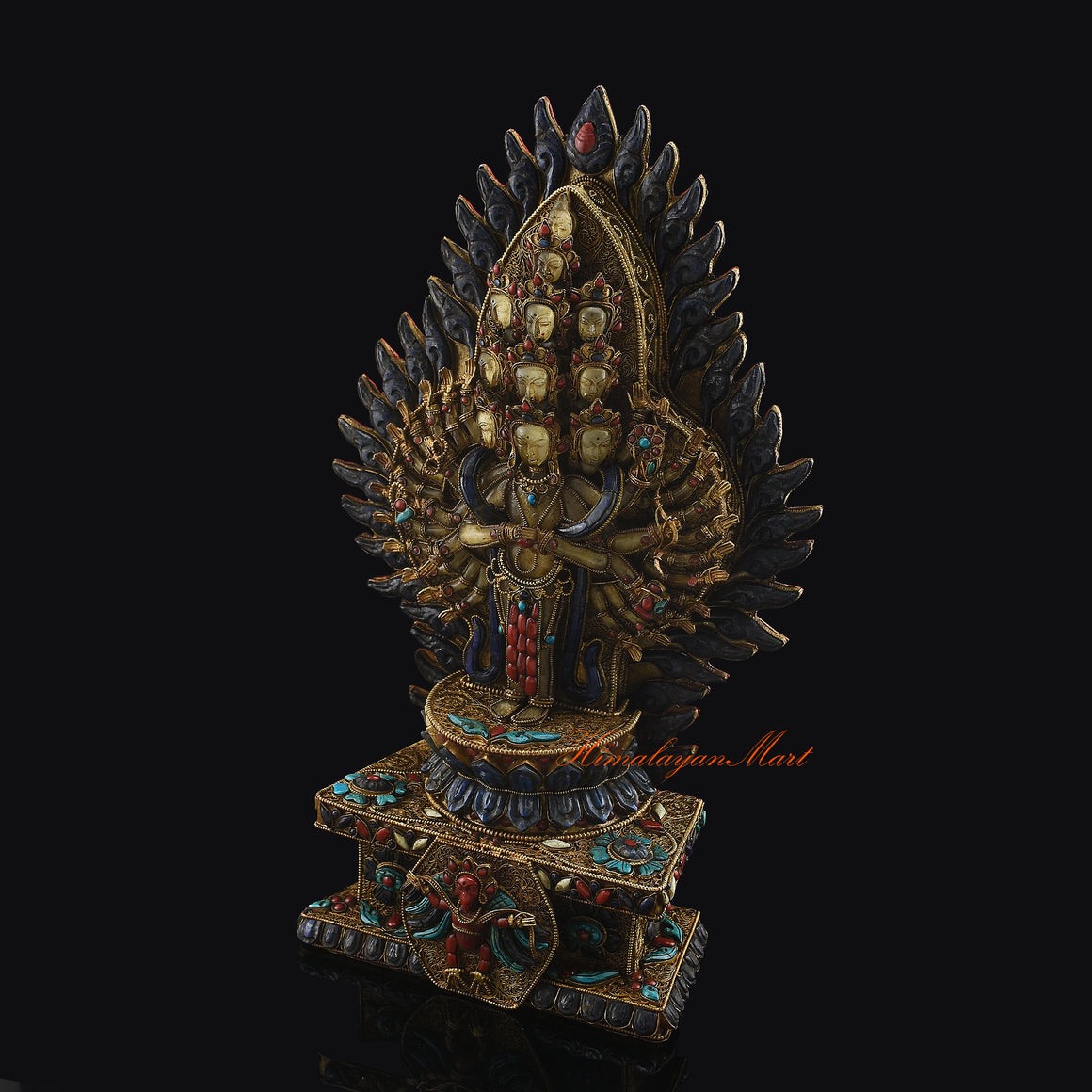 Crystal Inlaid Avalokiteshvara Statue Left Details