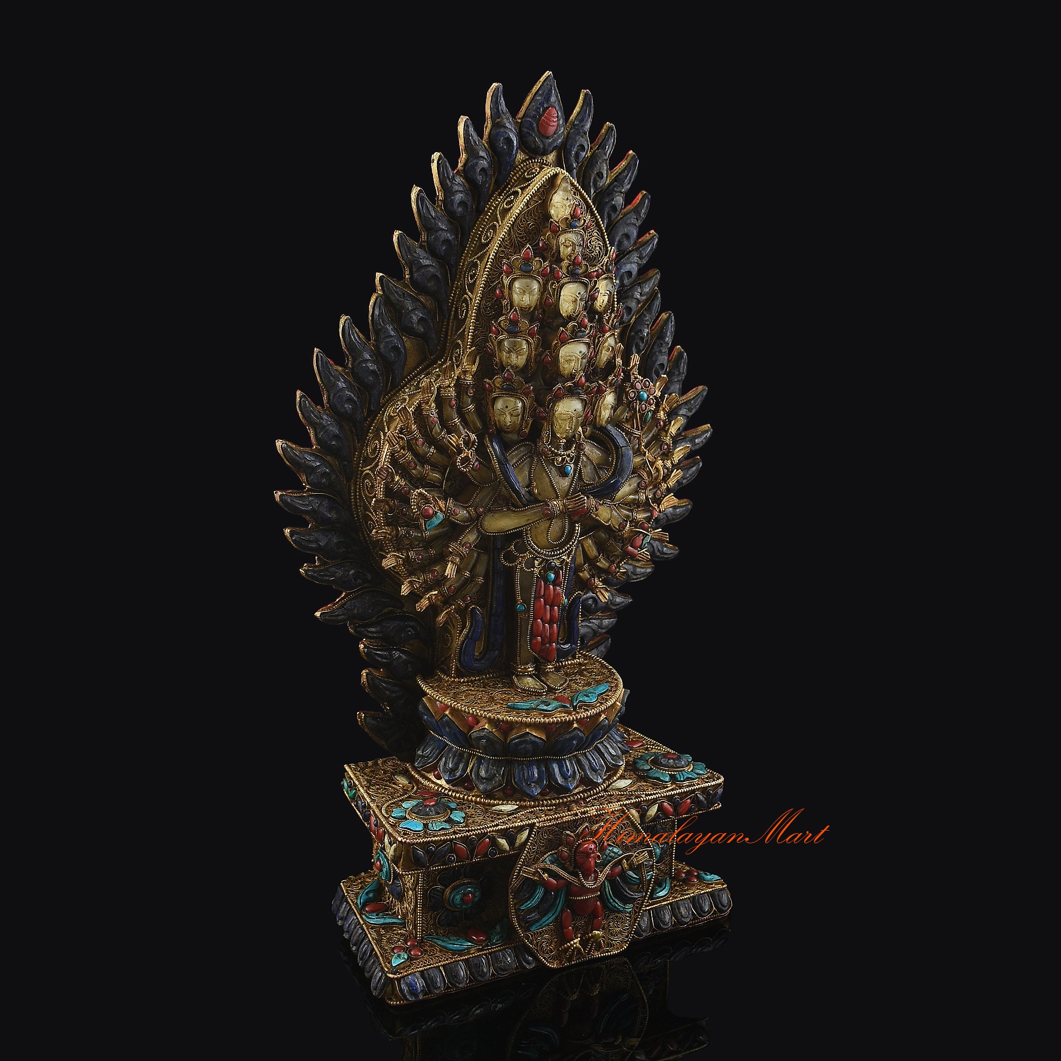 Crystal Inlaid Avalokiteshvara Statue Right Details