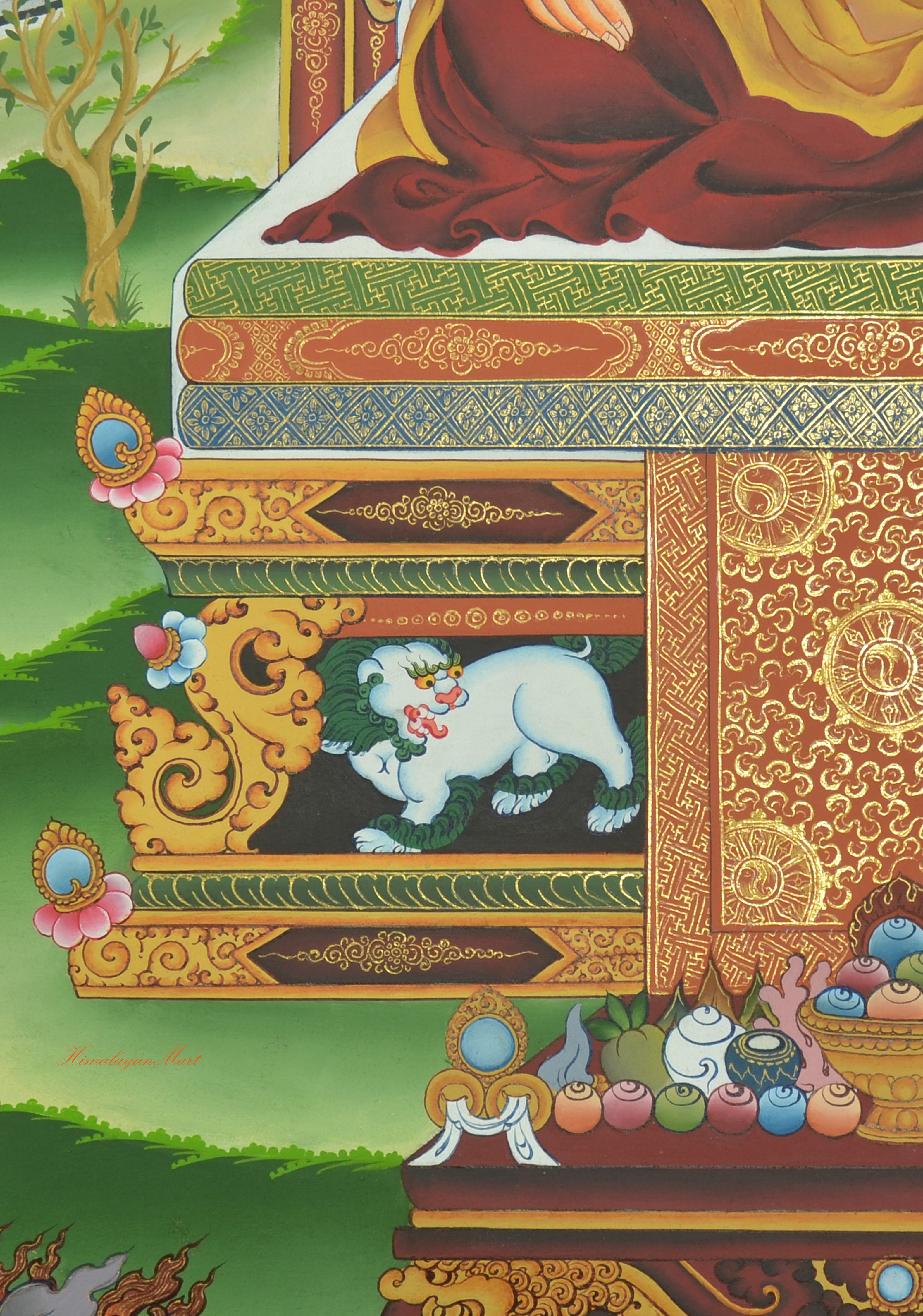 White Lion Thangka Scroll Painting