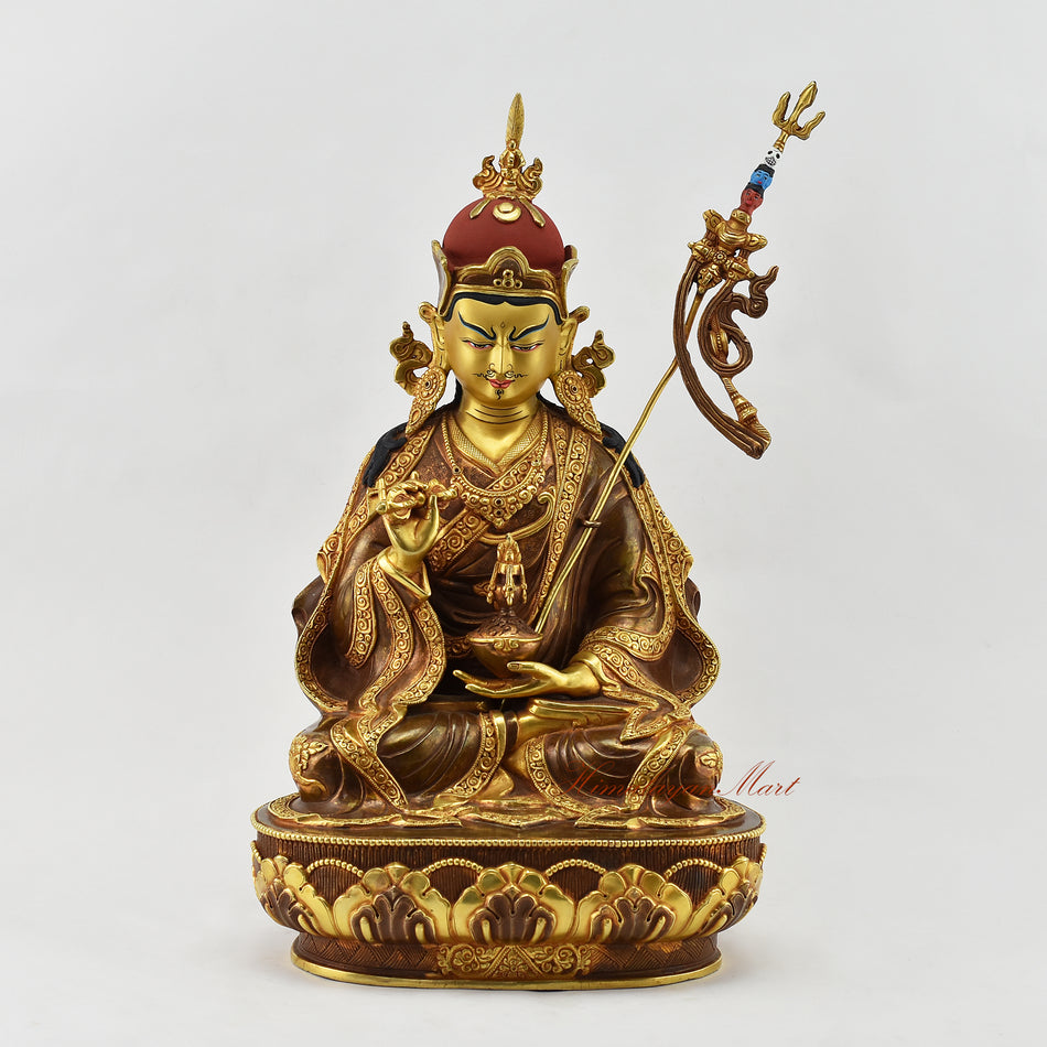 Fine Guru Rinpoche Statue | Beautifully Handmade Copper Statue with Partial Gold Gilding