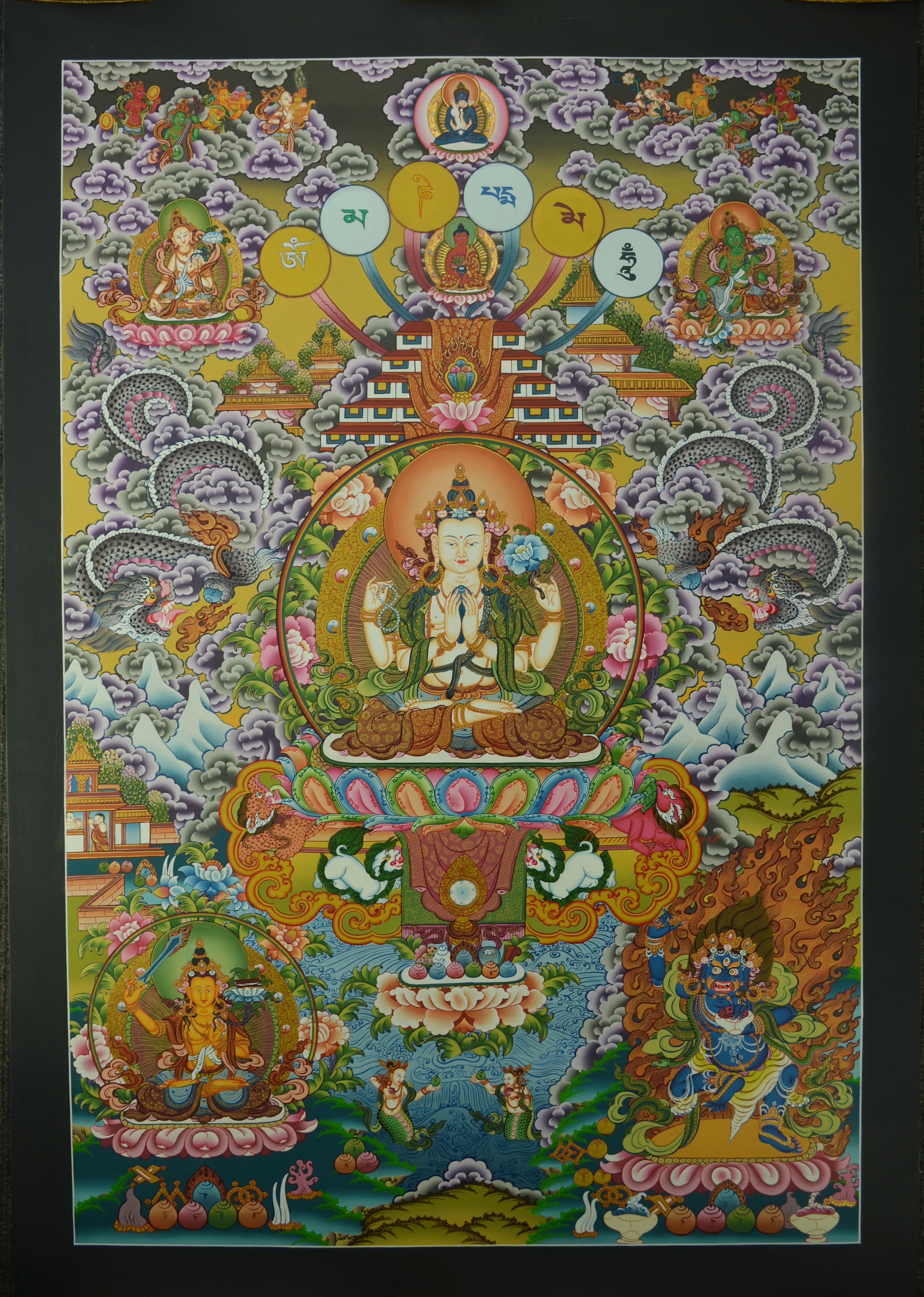 Four Armed Chenrezig Thangka Painting | A True Symbol of Compassion and Tranquility