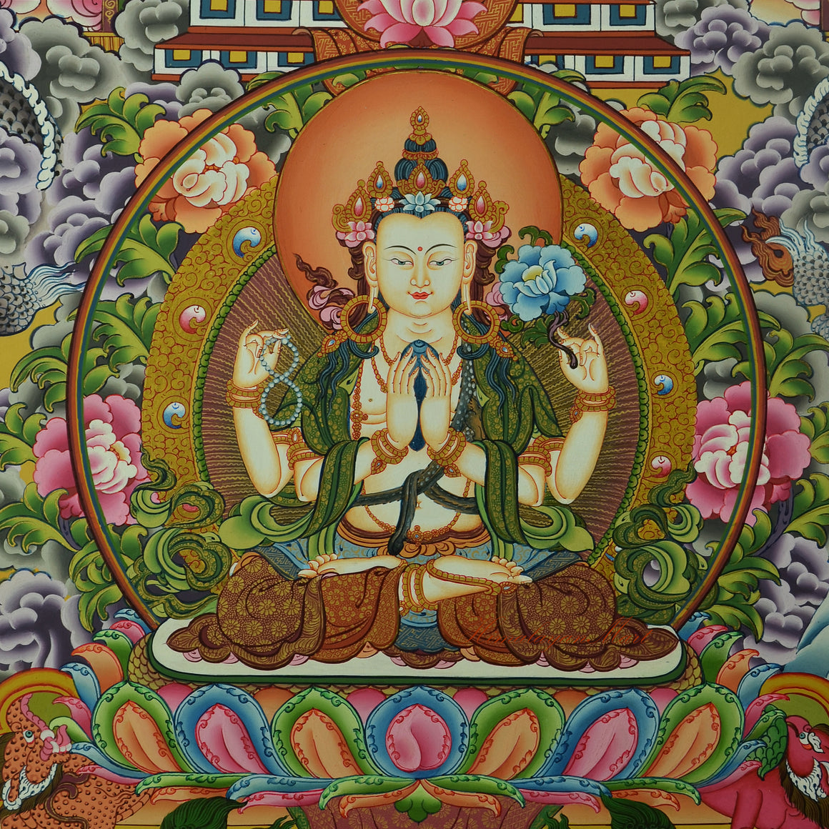 Four Armed Chenrezig Thangka Scroll Painting