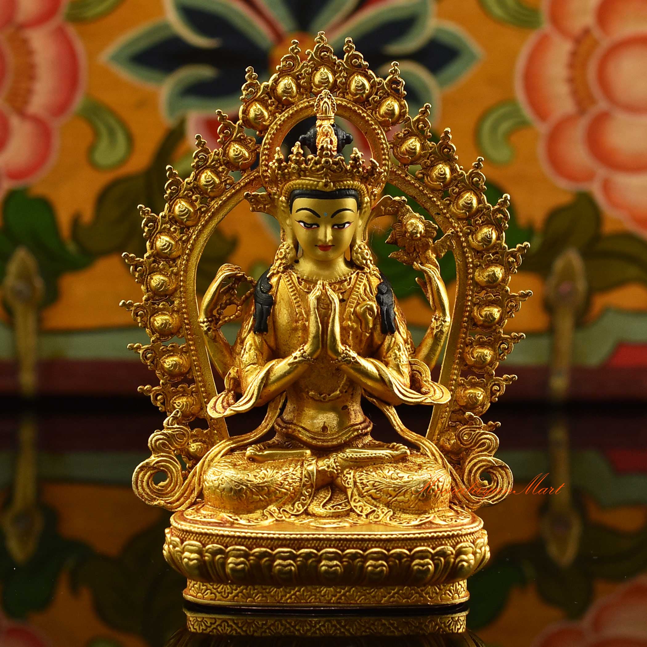 Framed Chenrezig Miniature Statue | Chenrezig – A Subtle Bodhisattva Image for Spiritual Shrines