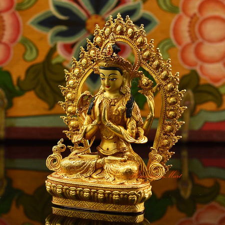 Framed Buddhist Chenrezig Miniature Statue