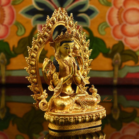 Framed Tibetan Chenrezig Miniature Statue