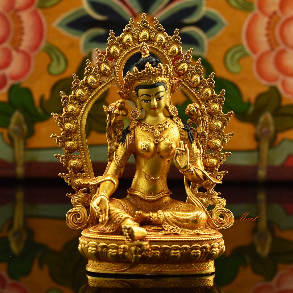 Framed Green Tara Miniature Statue | Green Tara – A Small Bodhisattva Statue for Spiritual Shrines