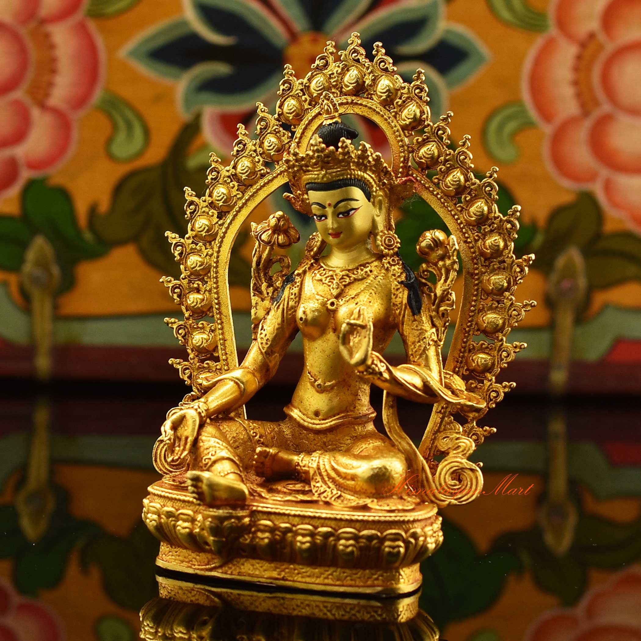 Framed Buddhist Green Tara Miniature Statue