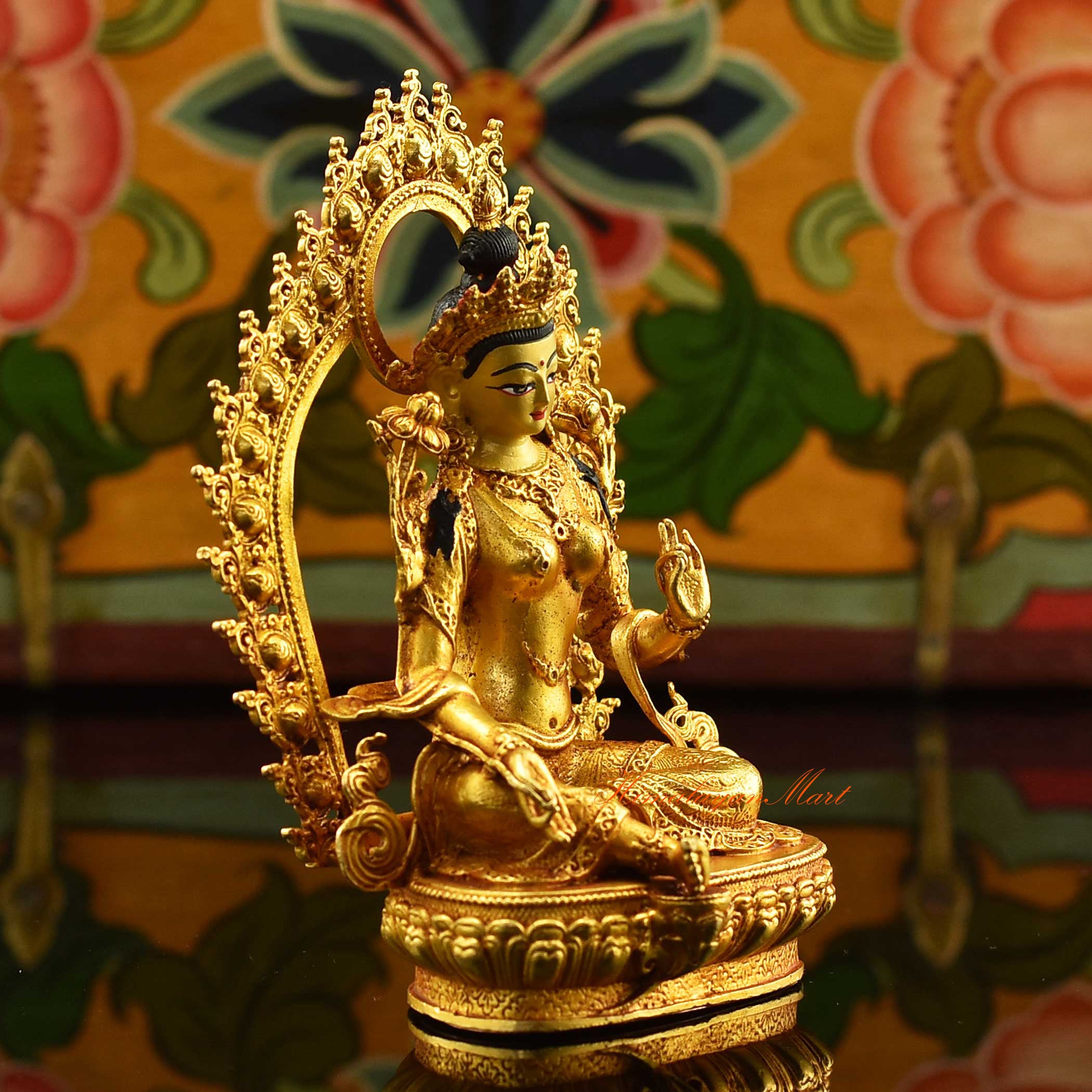 Framed Tibetan Green Tara Miniature Statue