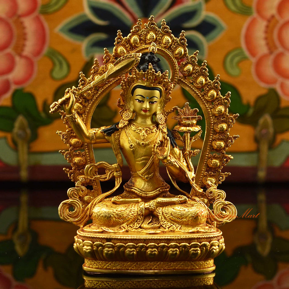 Framed Manjushri Miniature Statue | Manjushri – A Small Bodhisattva Idol for Sacred Altar 