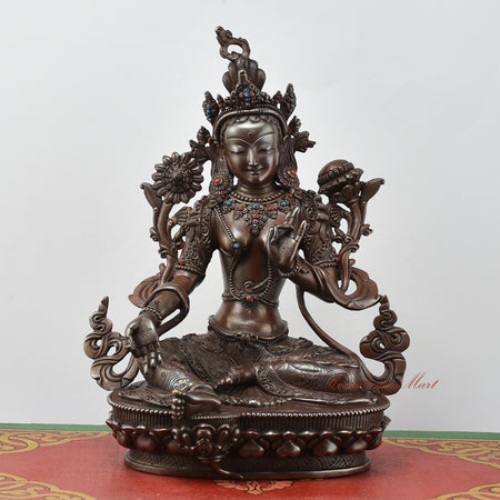 Green Tara Meditation Statue | Masterfully Crafted Oxidized Copper Art from Patan, Nepal