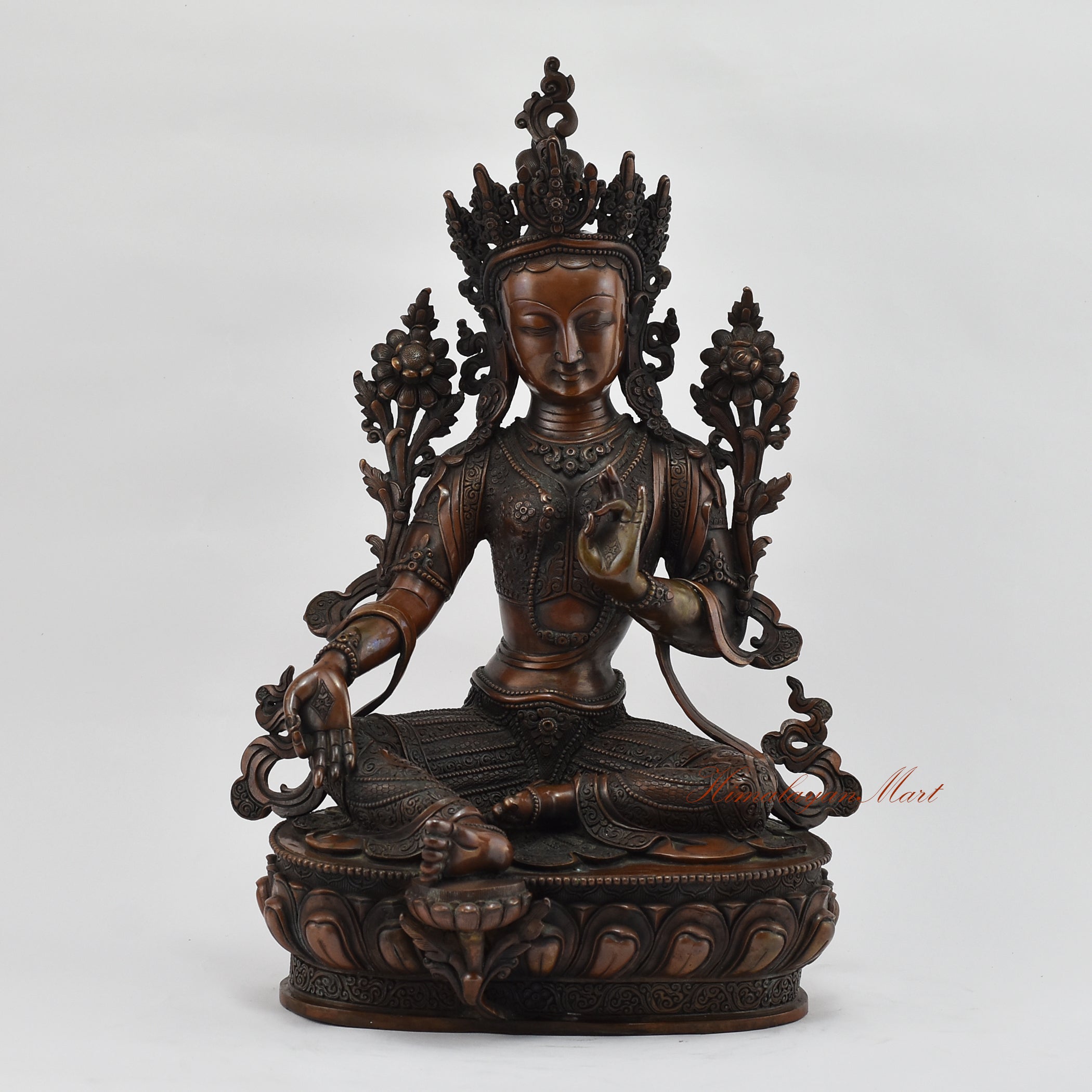 Green Tara Female Buddha | Elegant Oxidized Copper Statue for Tranquility and Divine Grace