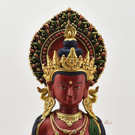 Hand-Painted Amitayus Statue Upper Detail