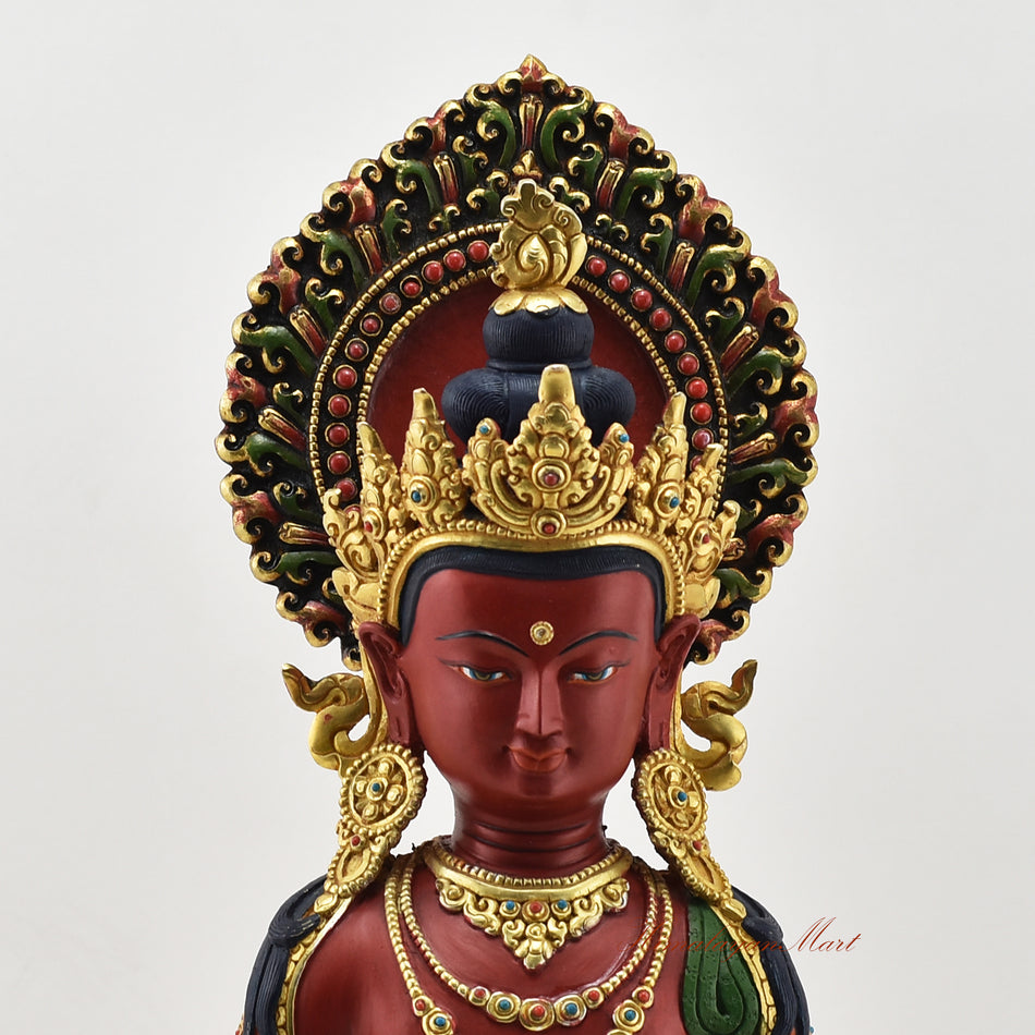 Hand-Painted Amitayus Statue Upper Detail