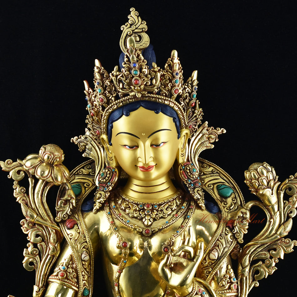 Handcrafted Green Tara Statue Face Details