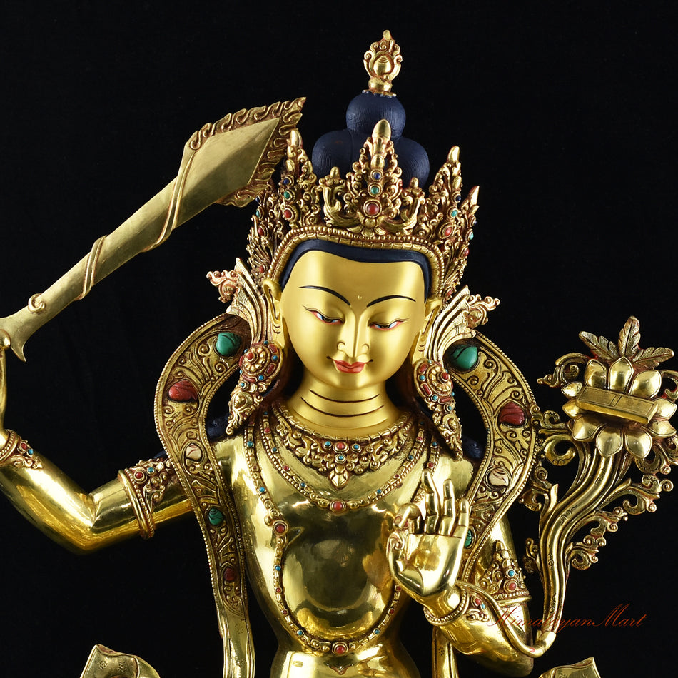 Handcrafted Manjushri Statue Face Details