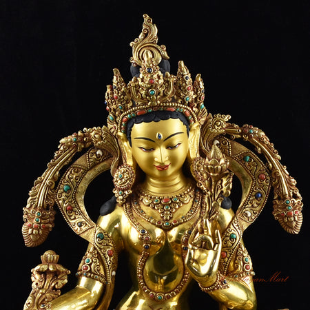 Handmade Green Tara Statue Face Details