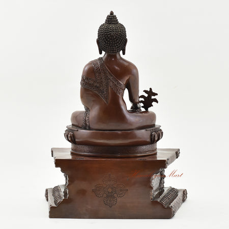 Medicine Buddha on Throne Statue Back without Frame Details