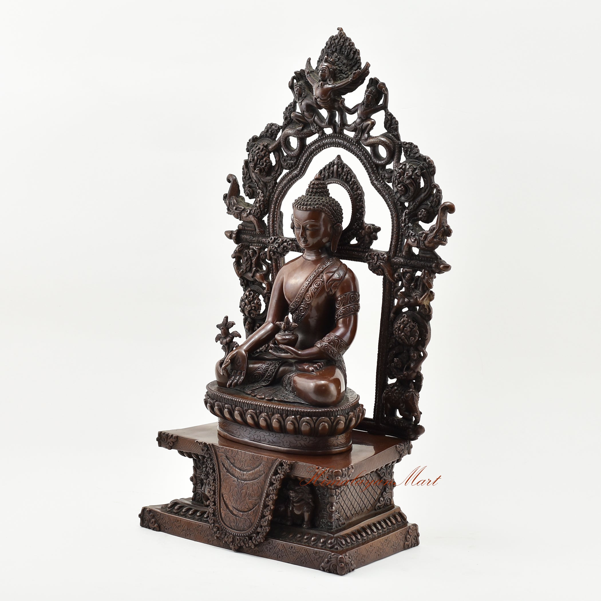 Medicine Buddha on Throne Statue Left Details