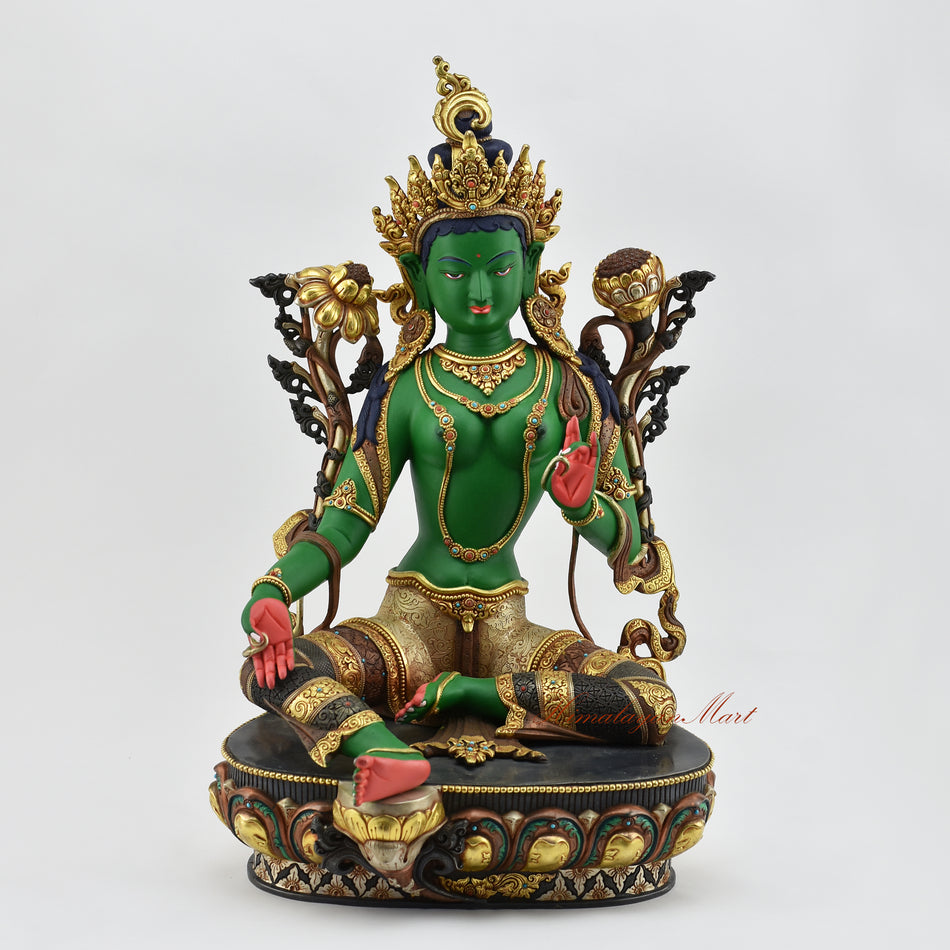 Painted Green Tara Statue | Enrich Your Spiritual Practice with This Stunning Masterpiece