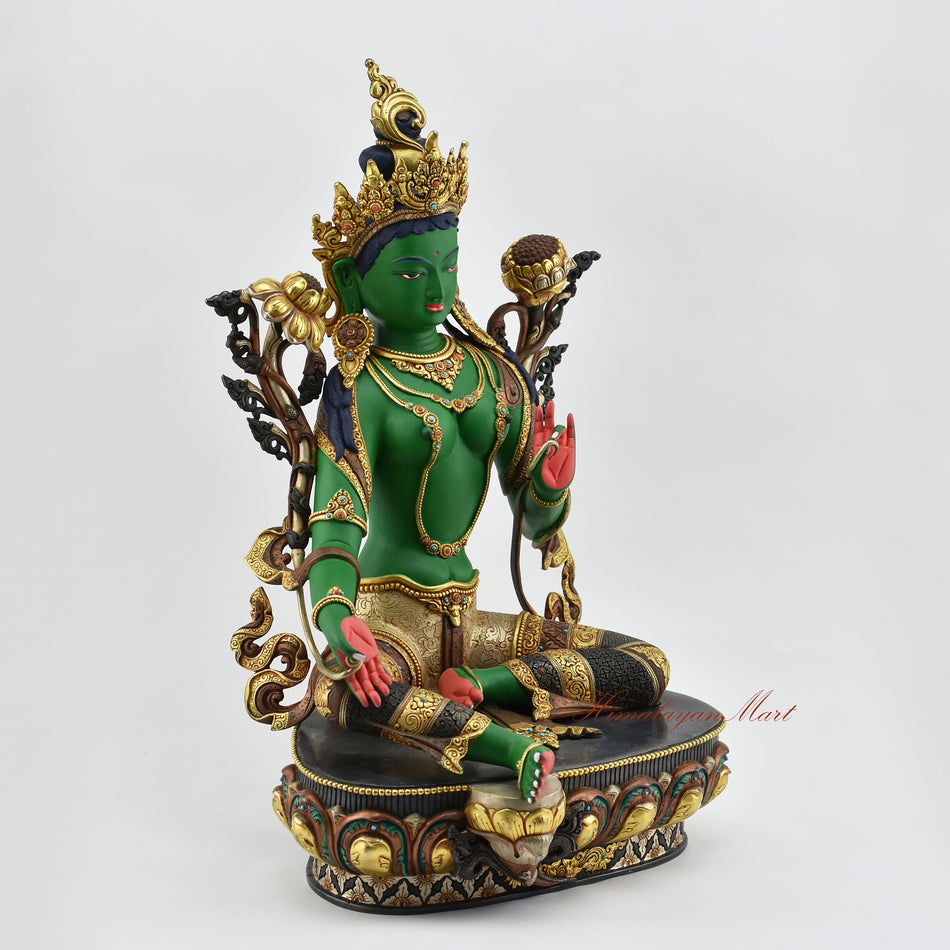 Hand-Painted Tibetan Green Tara Bodhisattva Statue