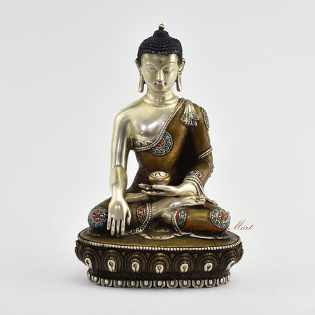 Shakyamuni Buddha Silver-Plated Statue