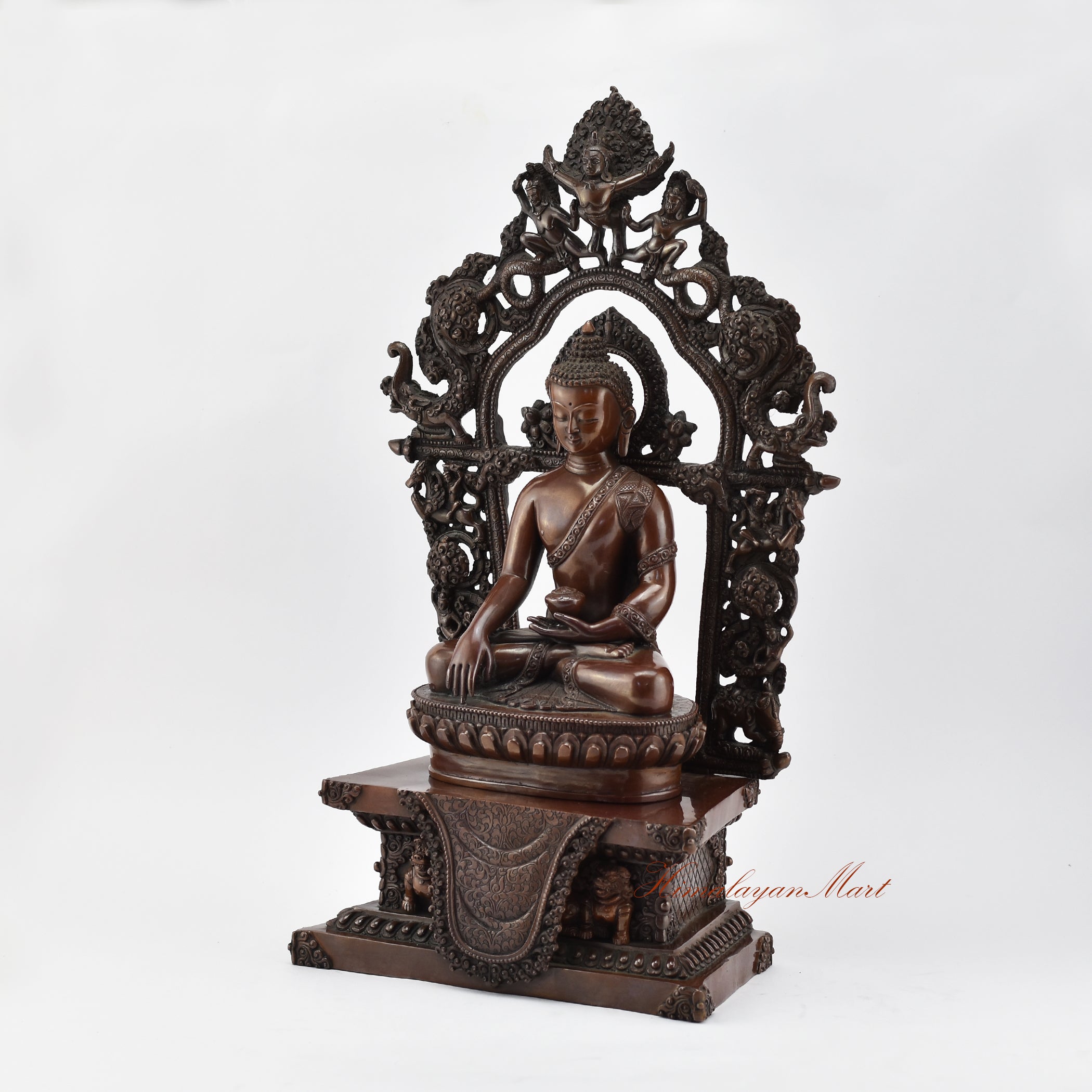 Shakyamuni Buddha on Throne Statue Left Details