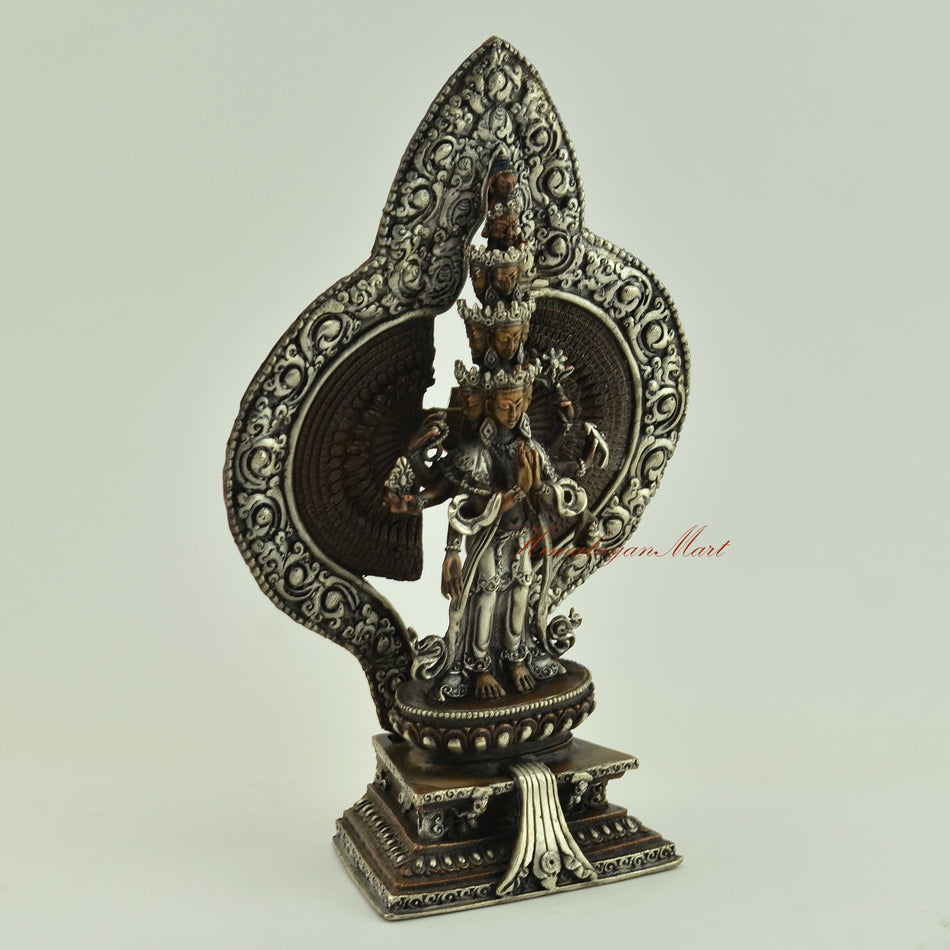 Silver-Plated Avalokiteshvara Statue Right Details