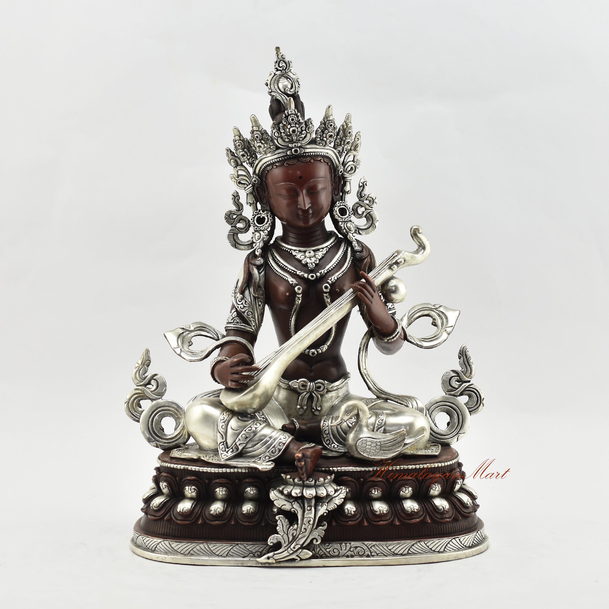 Silver-Plated Saraswati Statue | Saraswati – The Goddess of Knowledge, Arts, and Wisdom