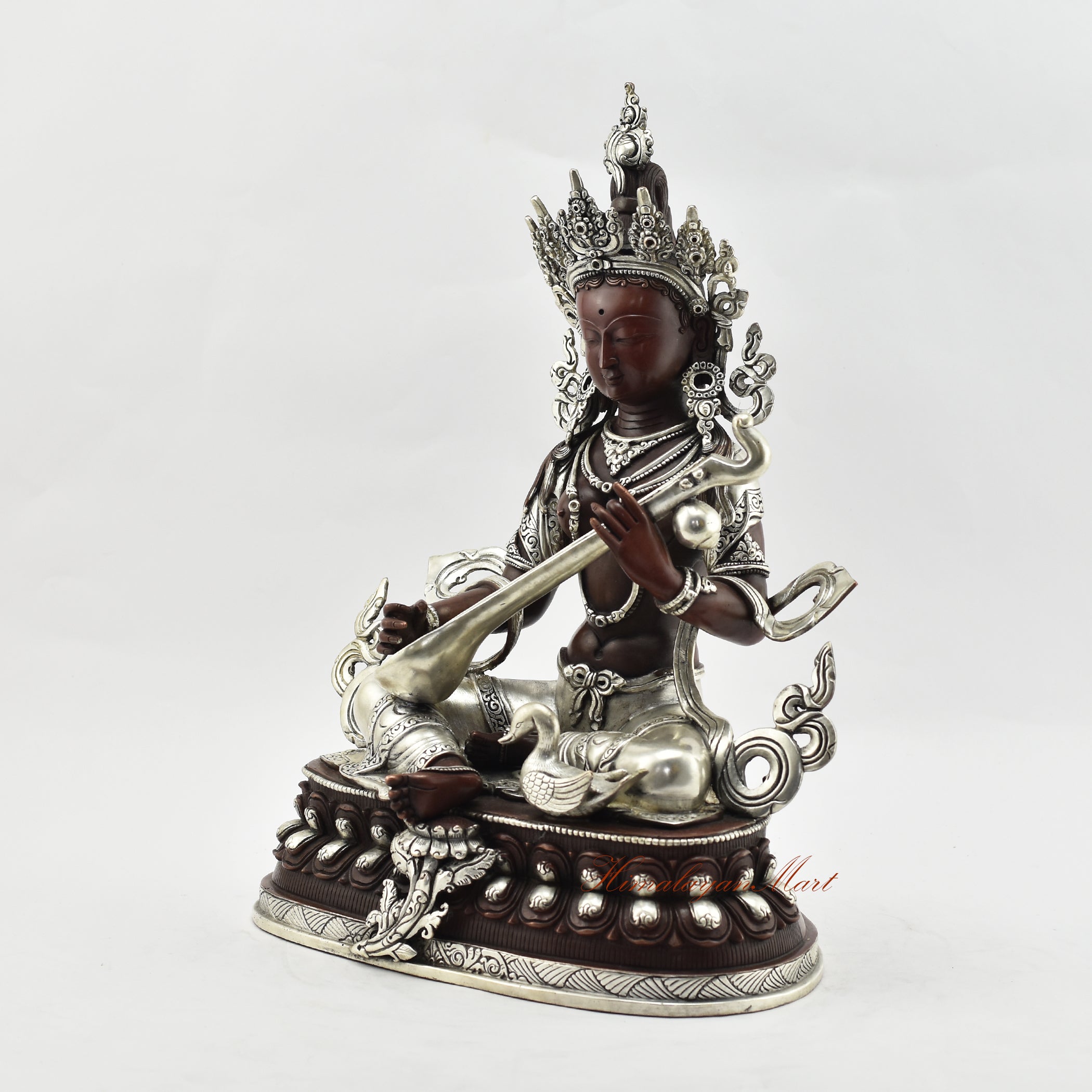 Fine Quality Silver-Plated Saraswati Statue 