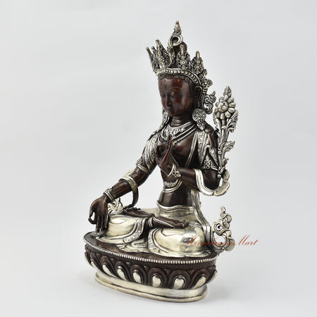 Silver-Plated White Tara Statue Left Detail