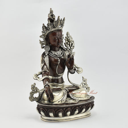 Silver-Plated White Tara Statue Right Detail