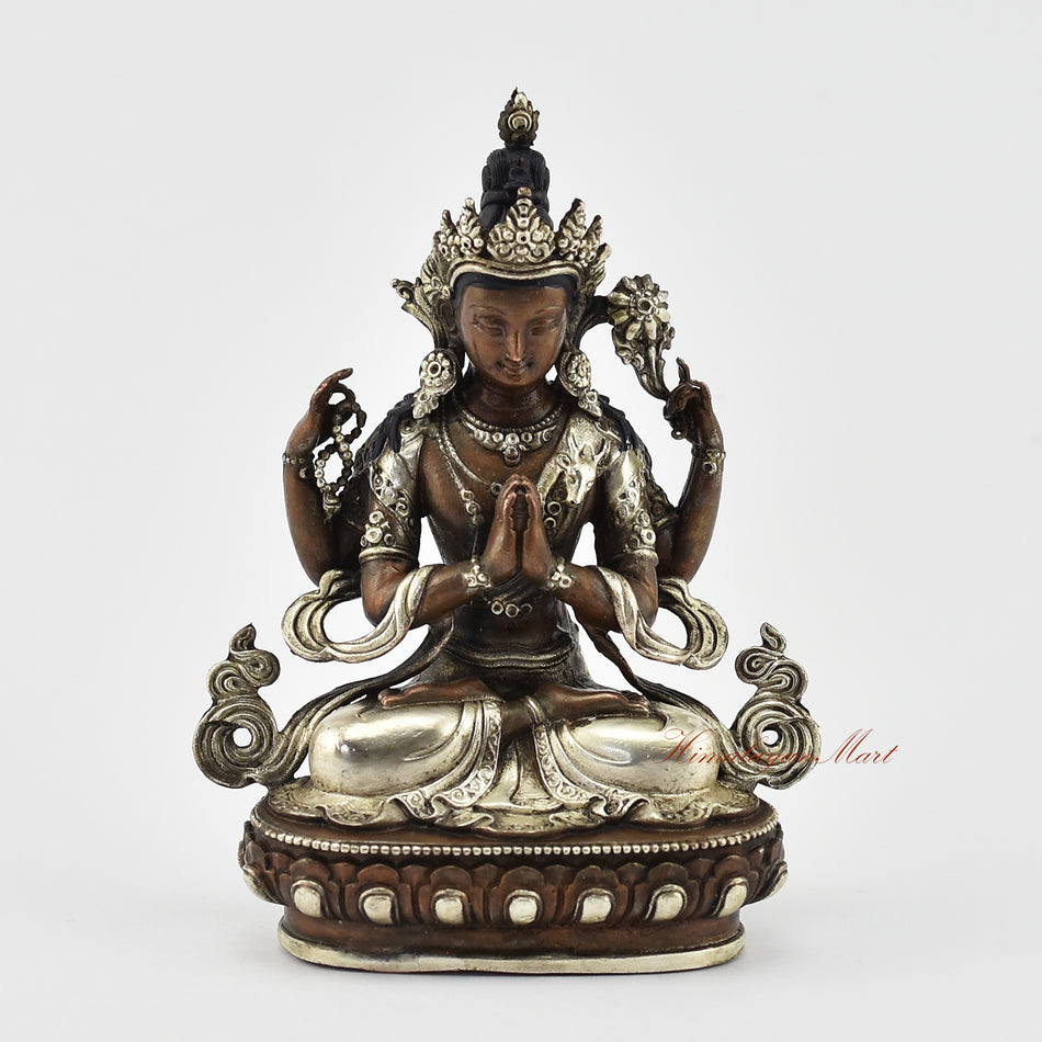 Small Chenrezig Silver-Plated Statue