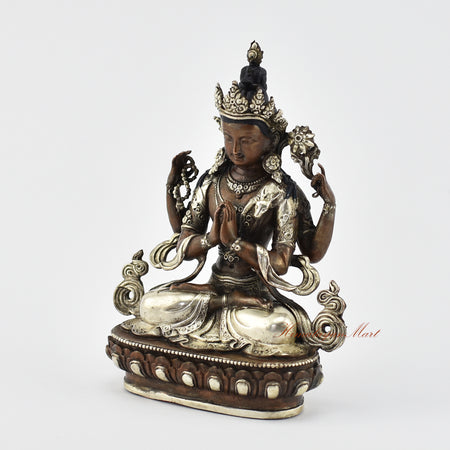 Small Chenrezig Silver-Plated Statue Left Detail