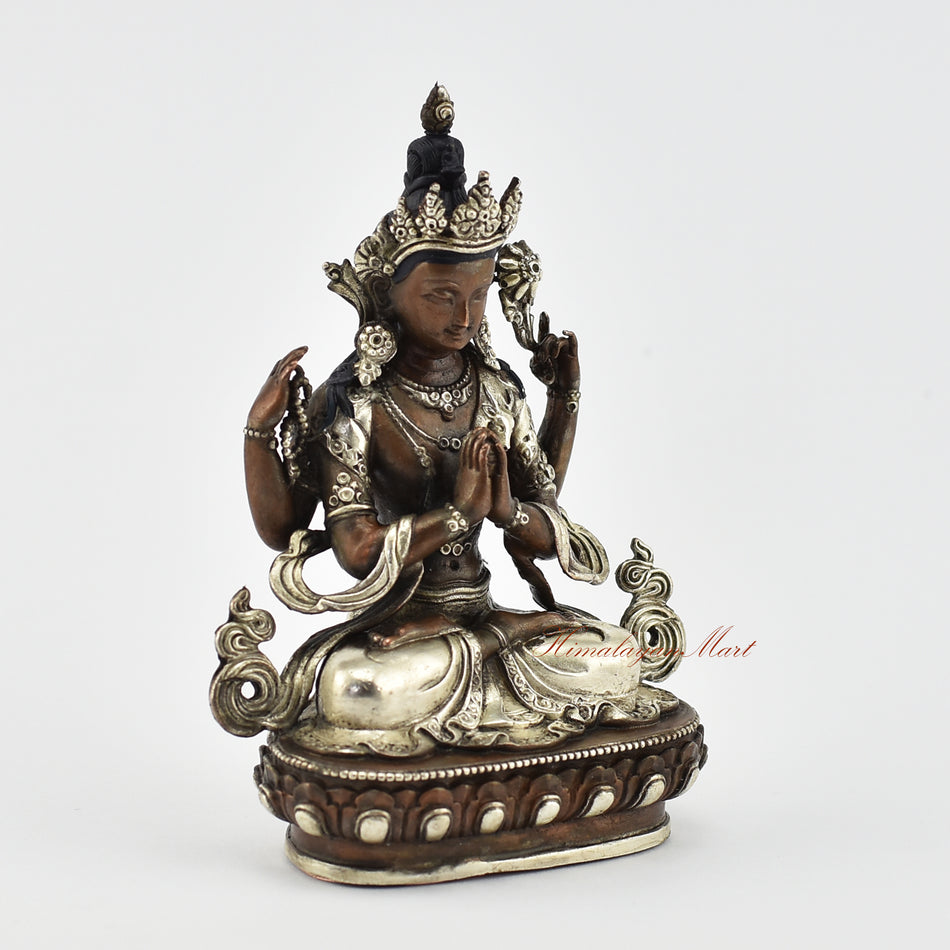 Small Chenrezig Silver-Plated Statue Right Detail