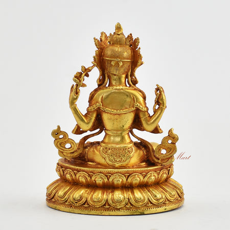 Small Gold-Plated Chenrezig Statue Back Detail